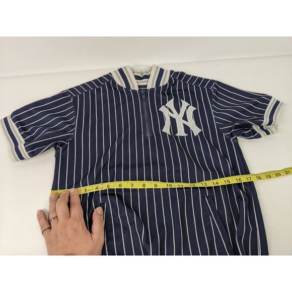 New York Yankees MLB 1/4 Zip Pinstripe Stitches Pullover Short Sleeve Size Large - Picture 8 of 11